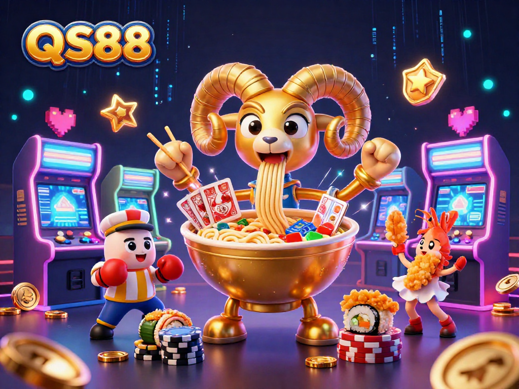 Engage in thrilling action at QS88 casino with a vibrant, ultra-detailed 3D illustration of gaming characters.