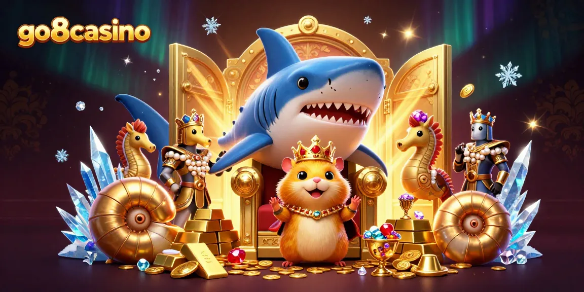 Experience the excitement of go8casino with a vibrant 3D illustration featuring a golden hamster king.