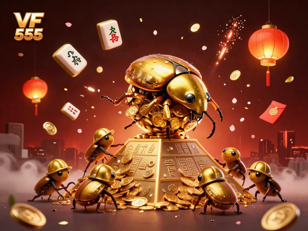Experience exhilarating gameplay at VF 555 with vibrant golden coins and dynamic casino symbols.