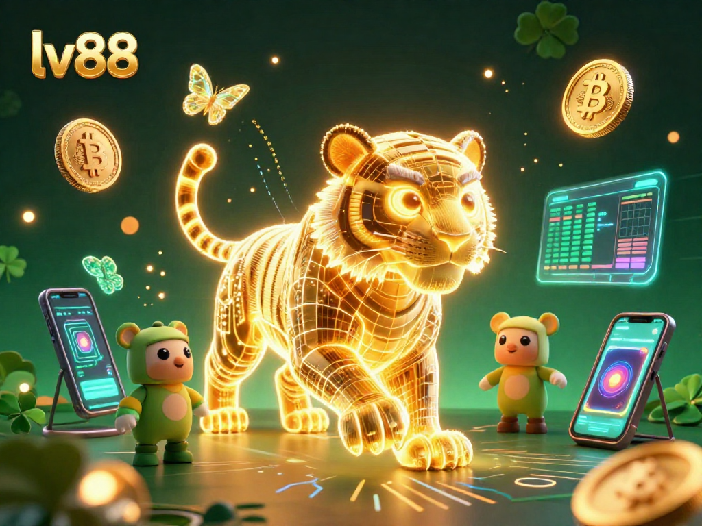 Experience excitement at lv88 with a golden tiger in a vibrant digital casino setting.