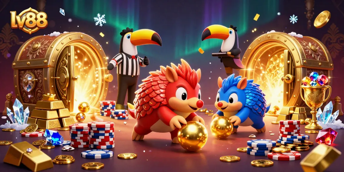 Watch the lv88 pangolins bowling through poker chips, celebrating victory and abundance in a vibrant casino world.