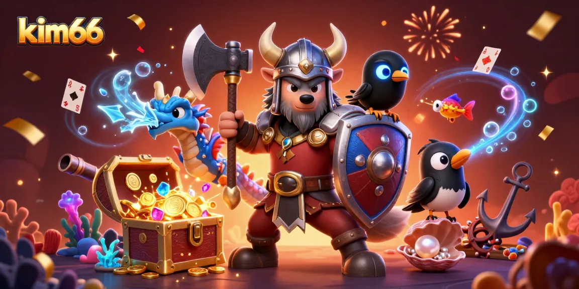 Experience thrilling action with kim66 as a Viking wolf warrior, dragon, and vibrant gold symbols.