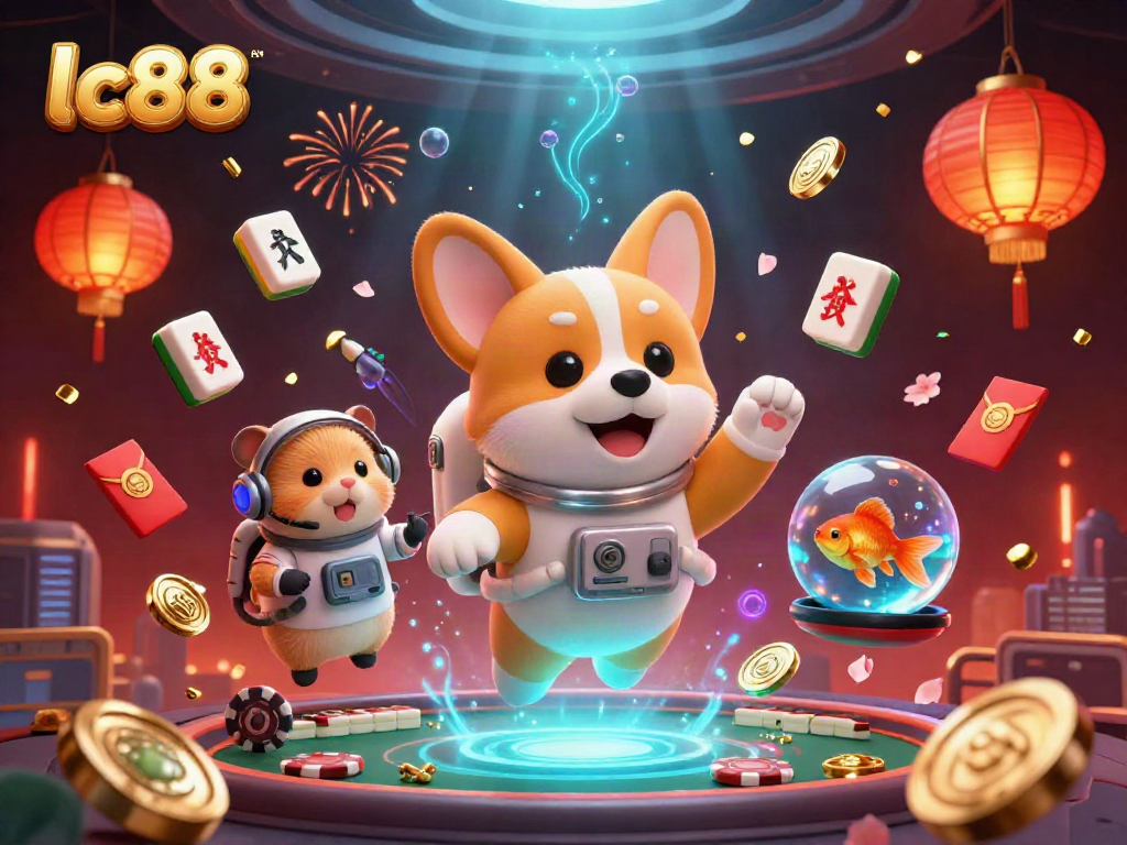 Experience the excitement of lc88 in a floating space casino with animated characters and vivid details.