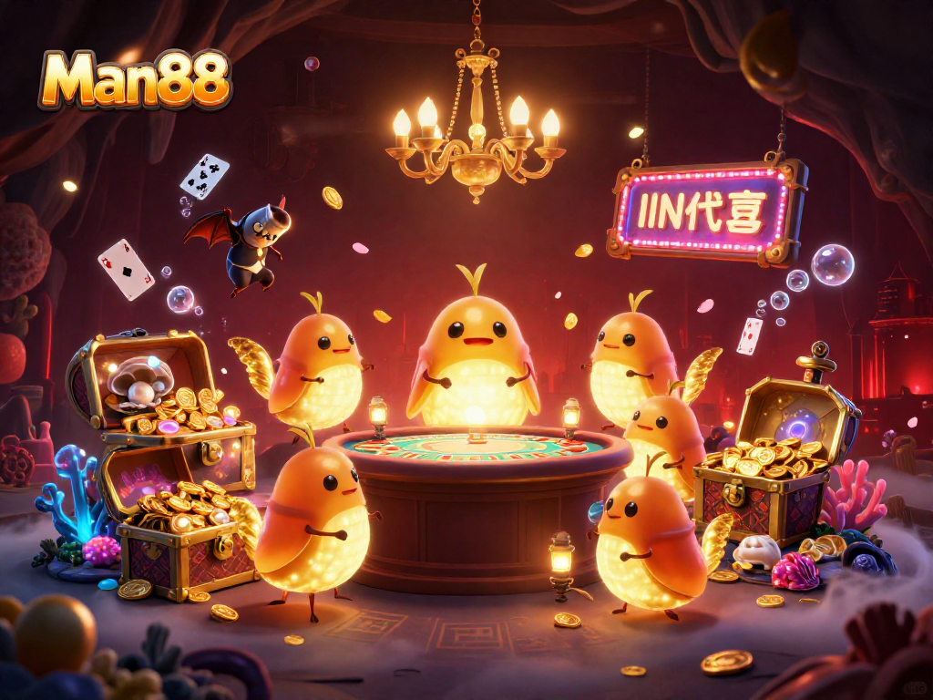 Experience excitement with Man88 as glowworms illuminate a vibrant cave casino scene.