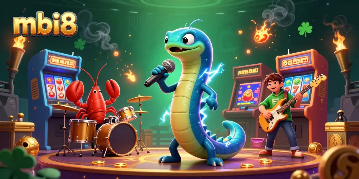 Engage with mbi8's vibrant online casino experience featuring an electric eel DJ in an underwater setting.