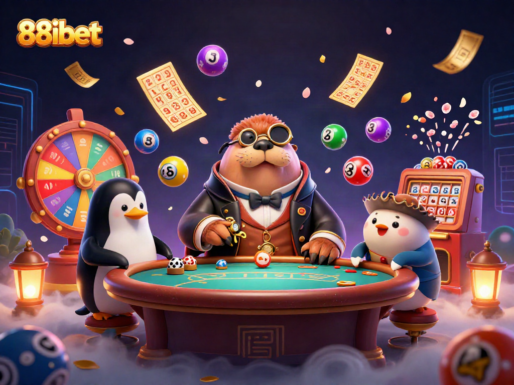 Experience thrilling gameplay at 88ibet with a lively casino scene featuring animated characters.