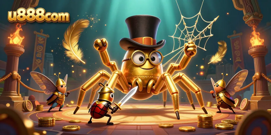 Engage in the thrilling u888com casino adventure featuring a golden tarantula and a beetle knight.