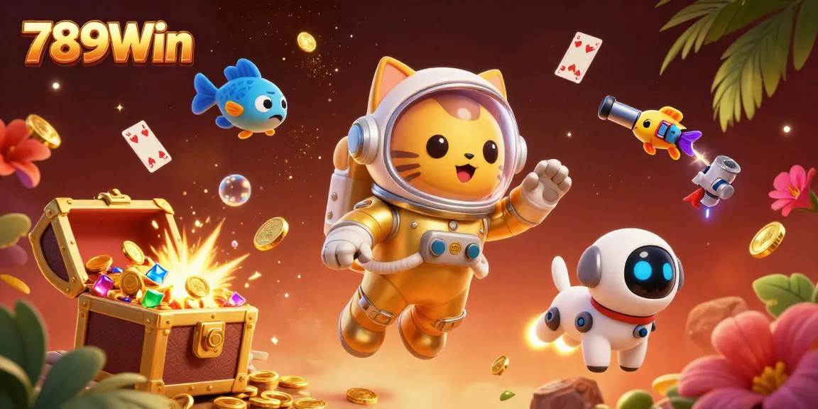 Experience thrilling play at 789Win with an explosive treasure hunt illustration featuring vibrant characters.