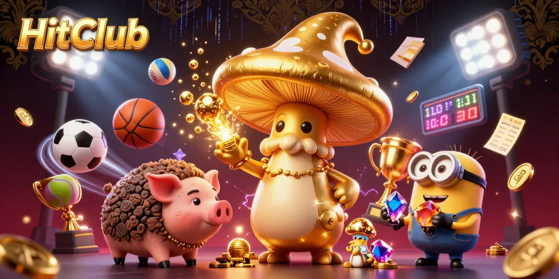 Experience thrilling games at HitClub with vibrant 3D illustrations showcasing dynamic sports elements and exciting casino action.