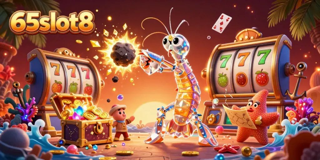 Engage in the excitement of the 65slot8 universe with vibrant casino elements and action-packed characters.