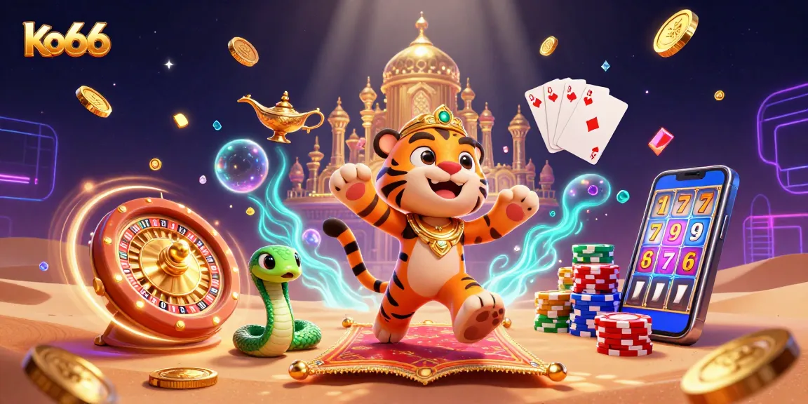 Experience the enchanting world of ko66 with a tiger sultan and dazzling casino elements in this vivid 3D illustration.