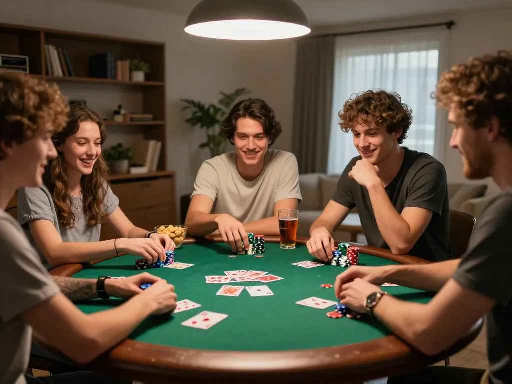 Friends engaging in poker night at home with gg88 com, highlighting strategy and excitement