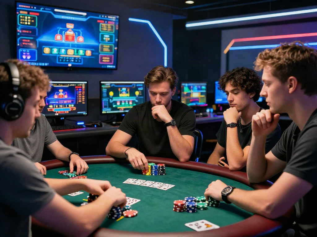 Exciting online gambling scene with players enjoying rokok88 poker and blackjack.