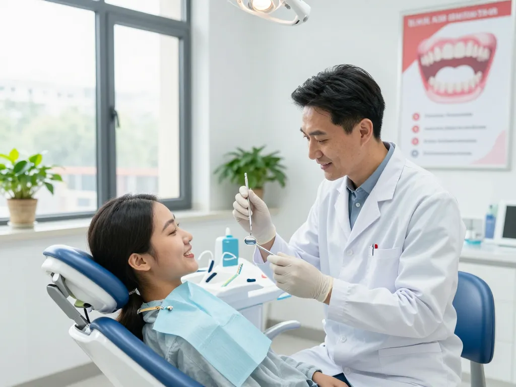 Smiling patient at a dental clinic near me during a friendly examination.