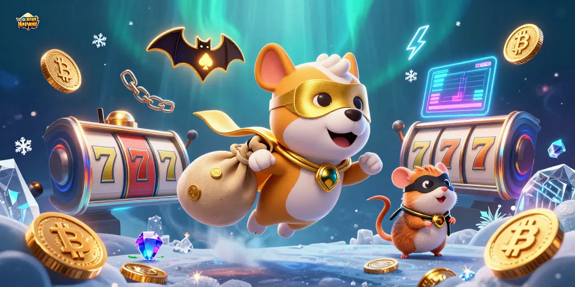 Join the excitement at TRANG CHỦ HAYWIN with a superhero dog and hamster amidst colorful slots and crypto elements!