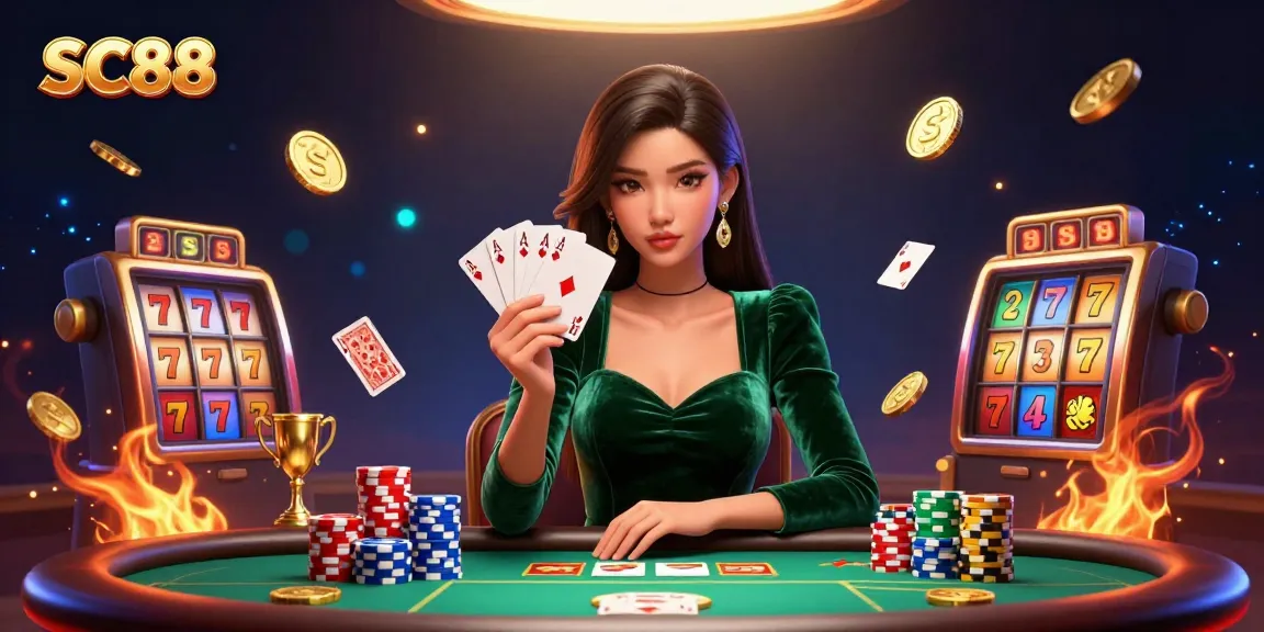 Experience thrilling gameplay at SC88 with our stunning casino illustration featuring an elegant poker scene.