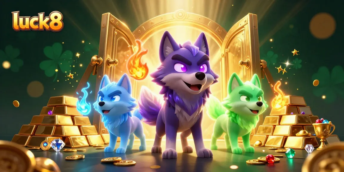 Experience the thrill of winning at luck8 with vibrant heroes surrounded by riches and dynamic casino elements.