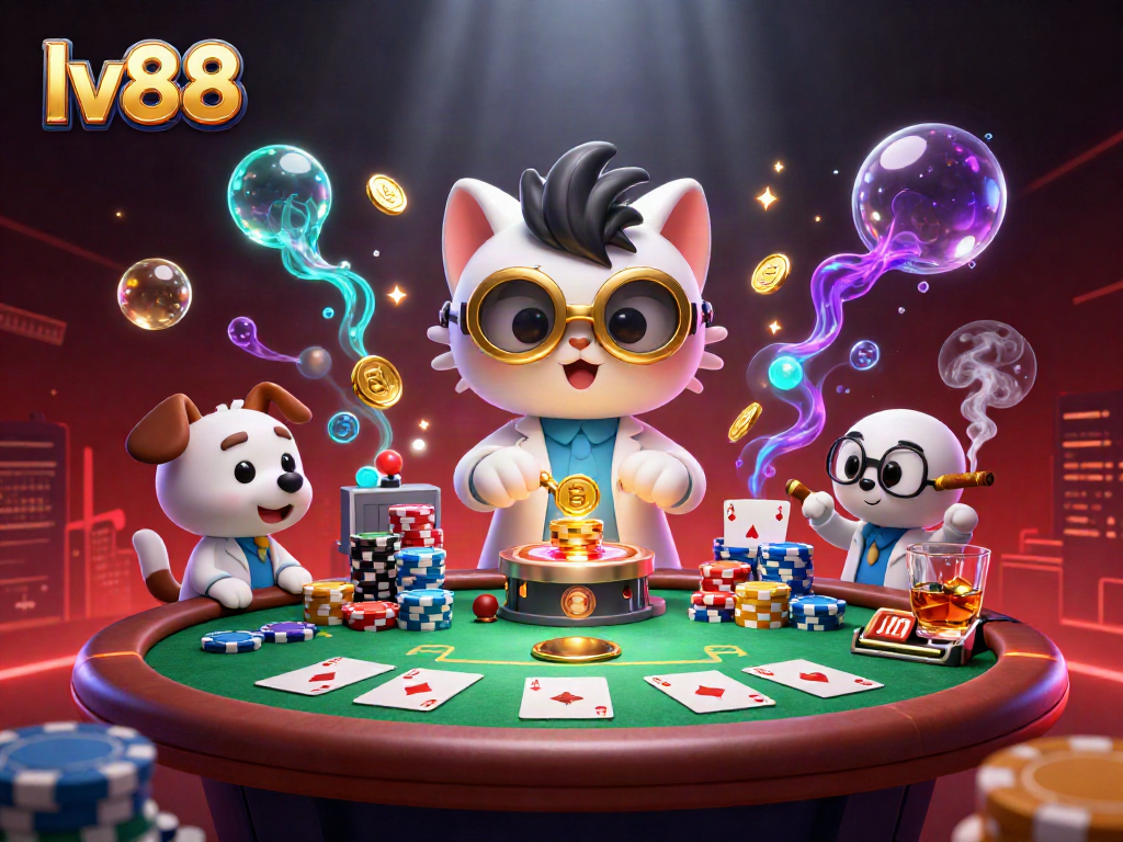 Unleash wins with lv88 as a playful scientist and dog create casino luck using cards and chips.