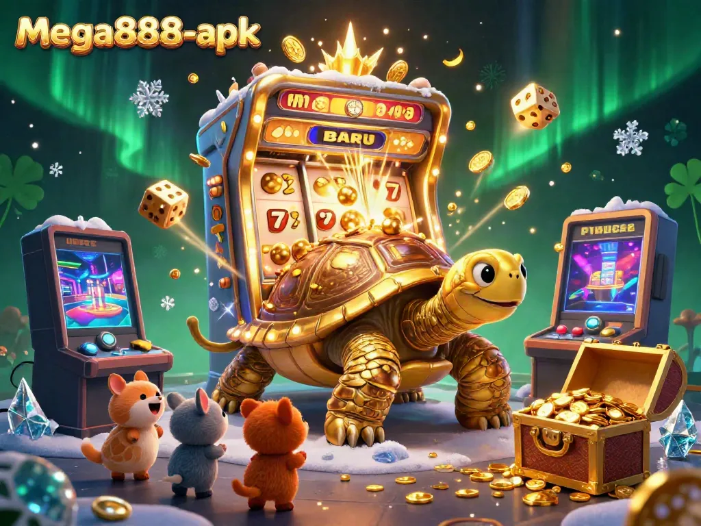 Engage with exciting mega888-apk slot games shown in a vibrant, dynamic 3D illustration.