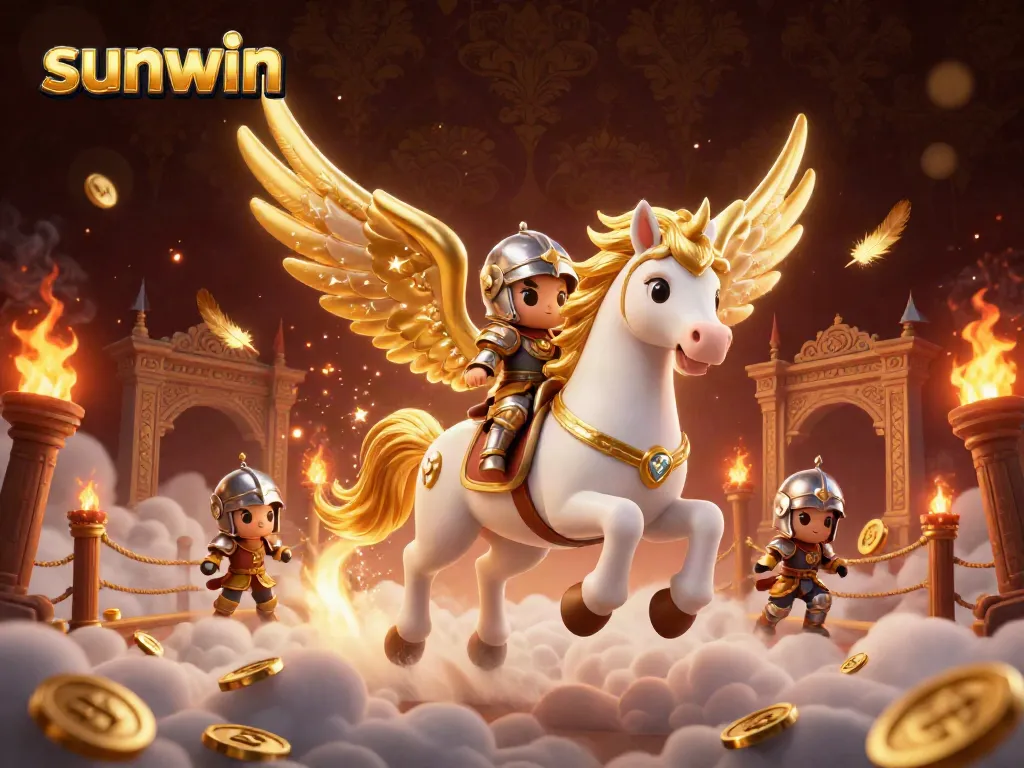 Experience thrilling moments at sunwin with a celestial horse and knight amidst golden casino elements.
