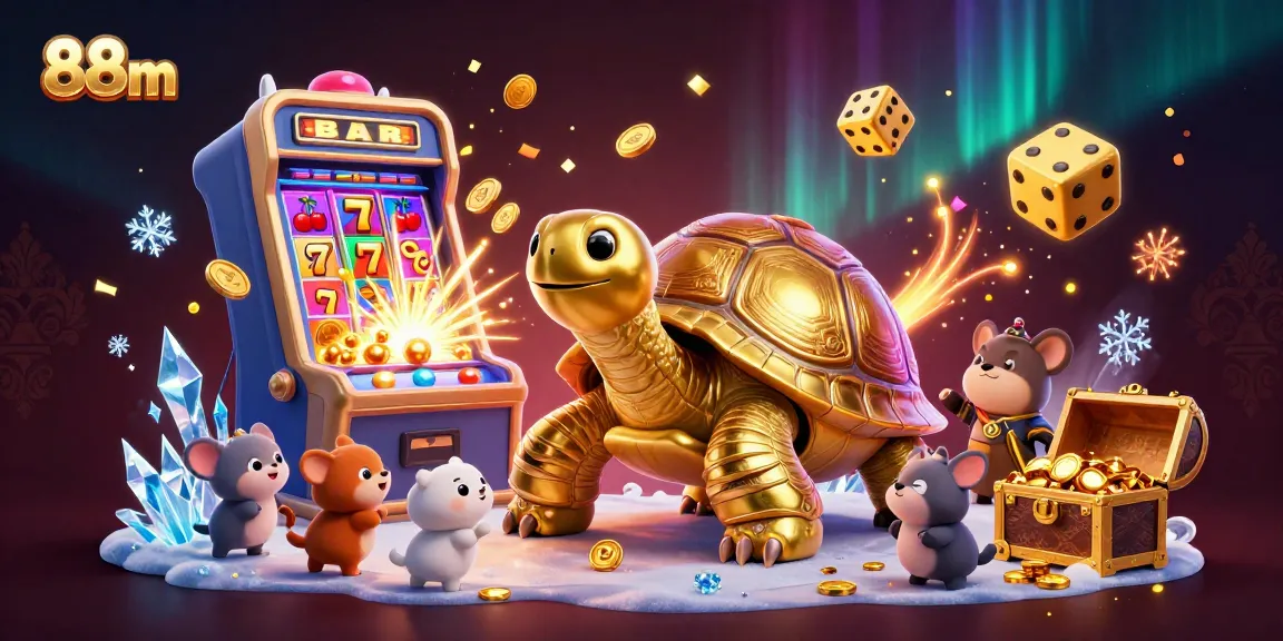 Play exciting games at 88m casino with dynamic elements and a golden tortoise pinball machine.