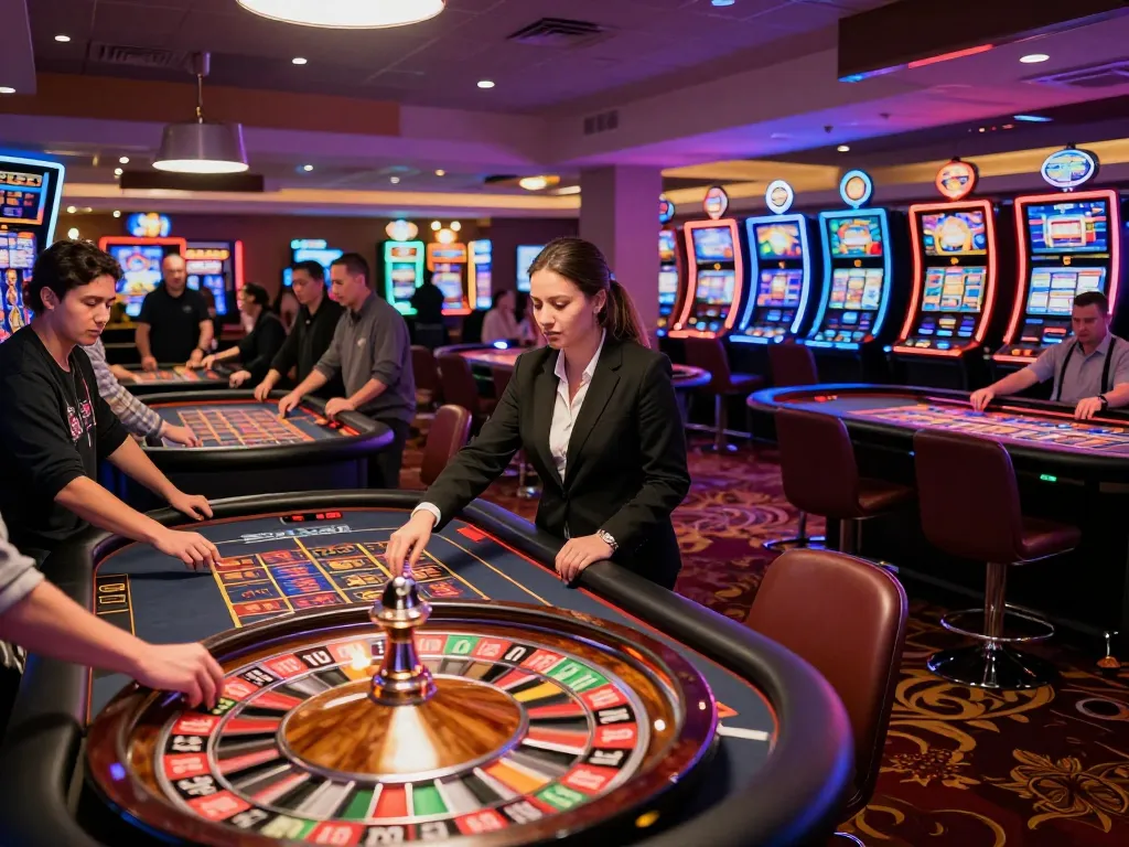 Players placing bets at RR88's thrilling roulette tables under vibrant lighting