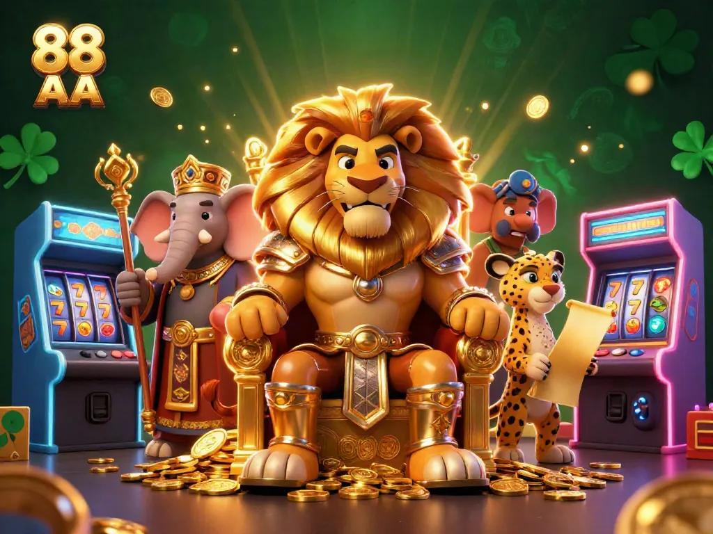 Experience the excitement of 88 AA with a lively 3D casino scene featuring iconic characters and game elements.