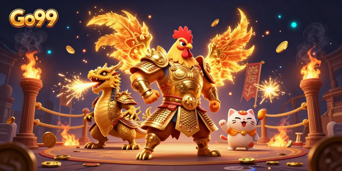 Experience thrilling gameplay at Go99 with epic characters battling in a vibrant gaming arena.