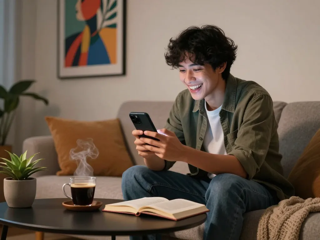Engaging interaction with 18+ ai chatbot in cozy urban setting, reflecting playful and intimate conversation.