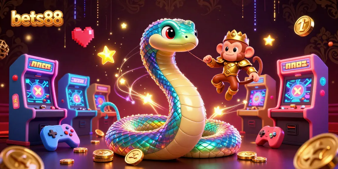 Bets88 players enjoy vibrant casino games with an enchanting rainbow serpent and monkey king.