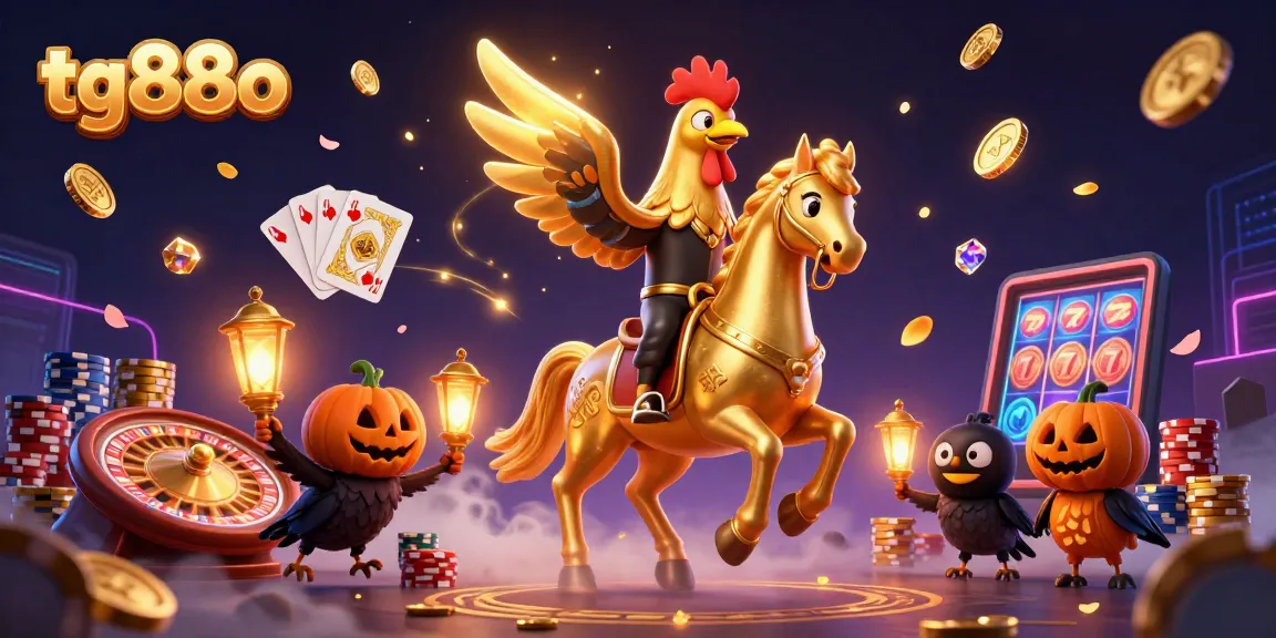 Experience thrilling wins at tg88o with our vibrant casino scene featuring golden rooster and sparkling treasures.
