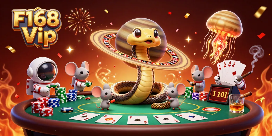 Placing bets at F168 Vip with a cosmic gaming scene featuring a roulette wheel and poker action.