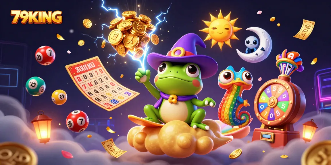 Experience the thrill of winning at 79KING with vibrant lottery elements and a magical atmosphere.