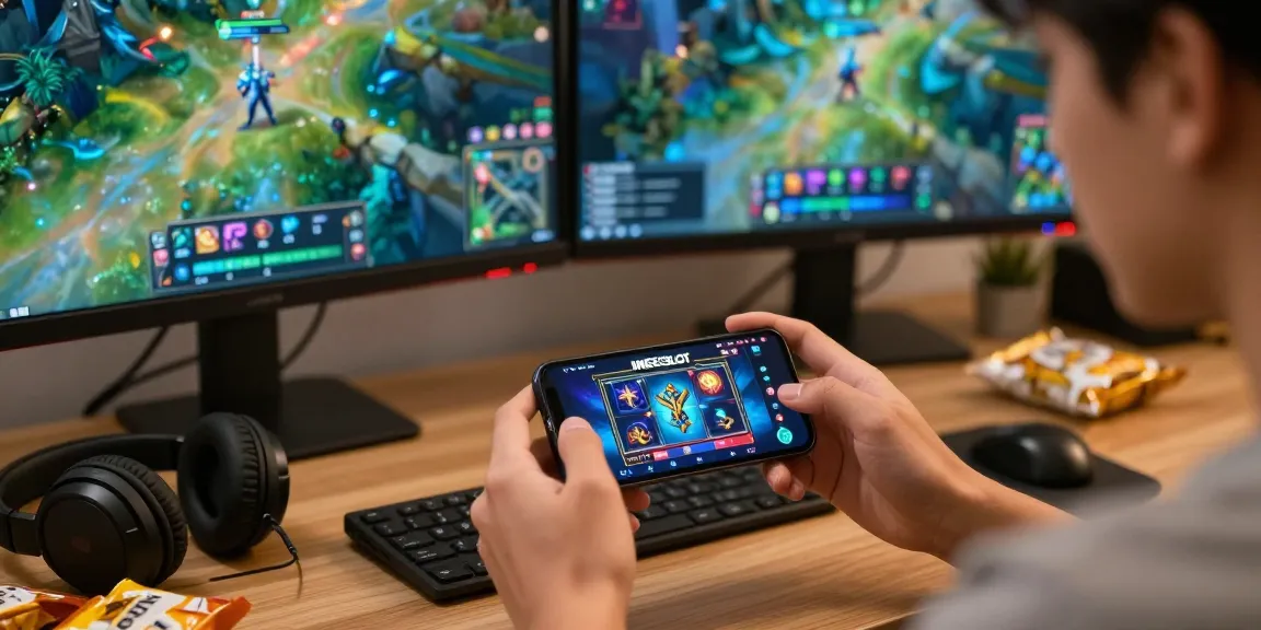 Pengguna IMEISLOT mengakses permainan slot online di ponsel dalam suasana gaming yang nyaman.
